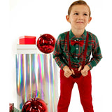 Jr Star Premium Child Festive Plaid Button Up and Bow Tie Set