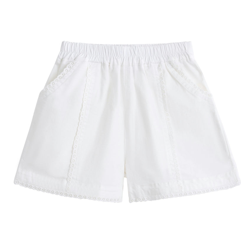Purple Rosette Top and Lace-Trim Shorts Set