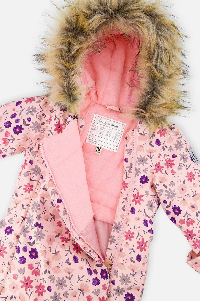Baby One Piece Snowsuit Adapted For Car Seats Pink Mini Flower Print