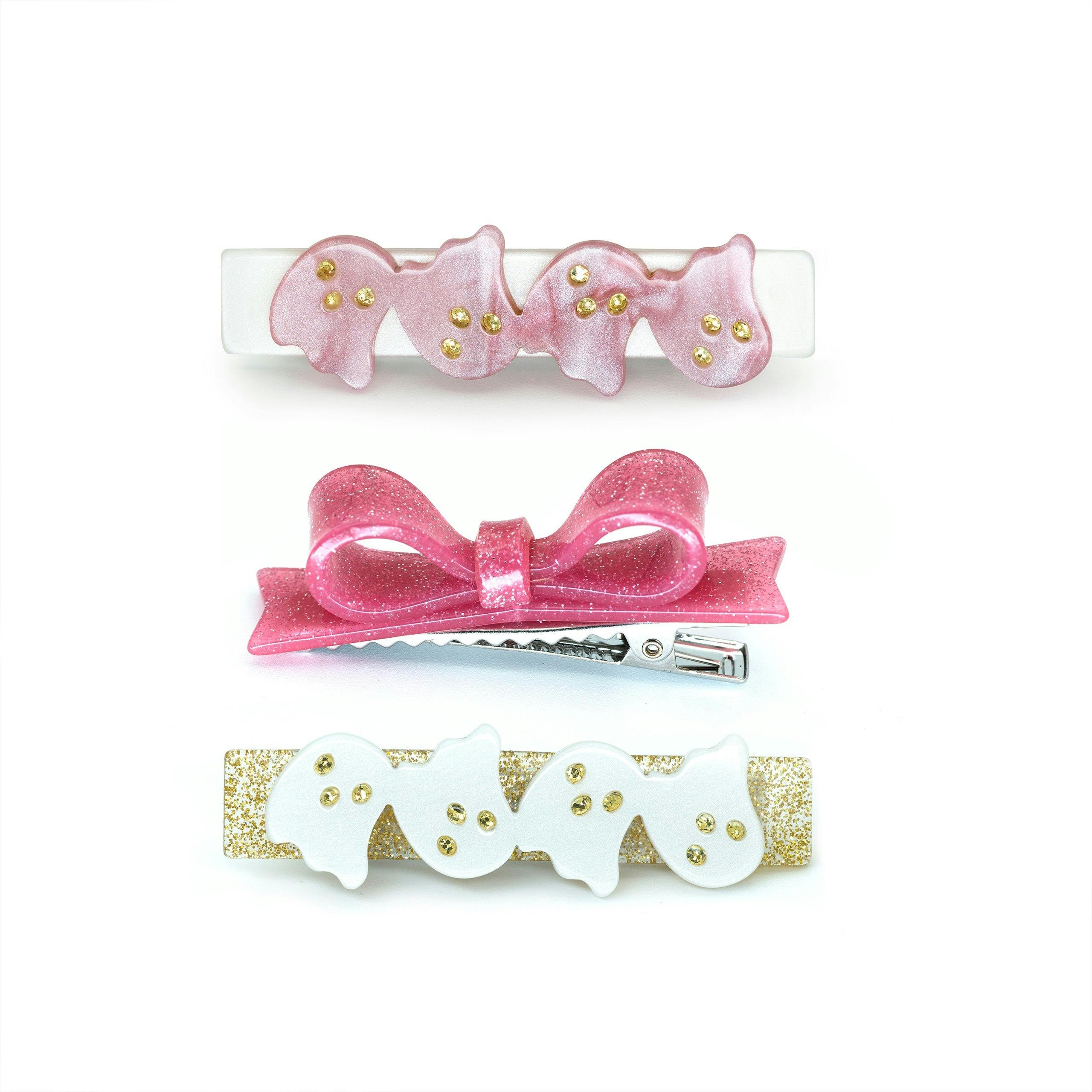 Ghosts Satin White Pink & Bowtie Hair Clips