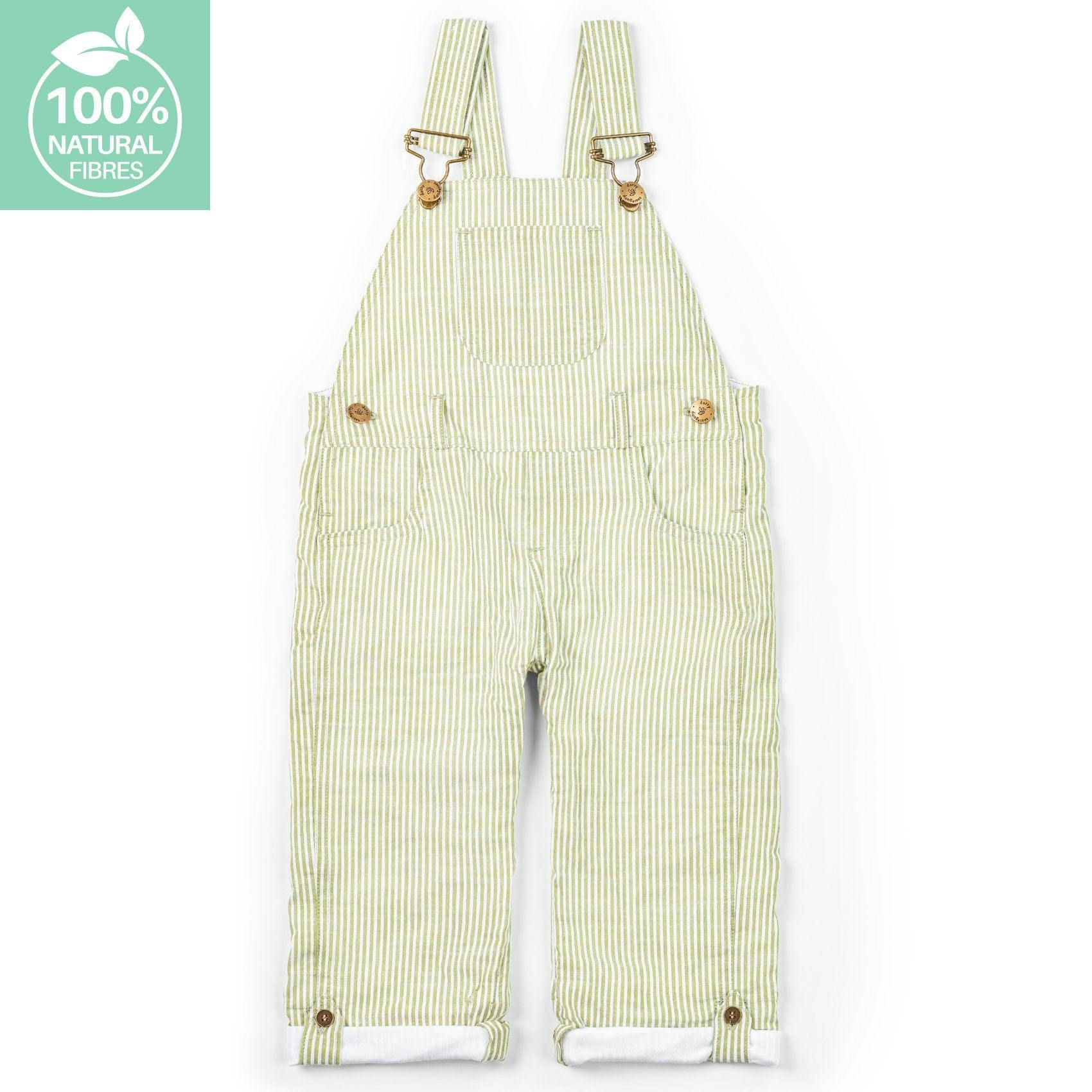 Olive Seersucker Overalls