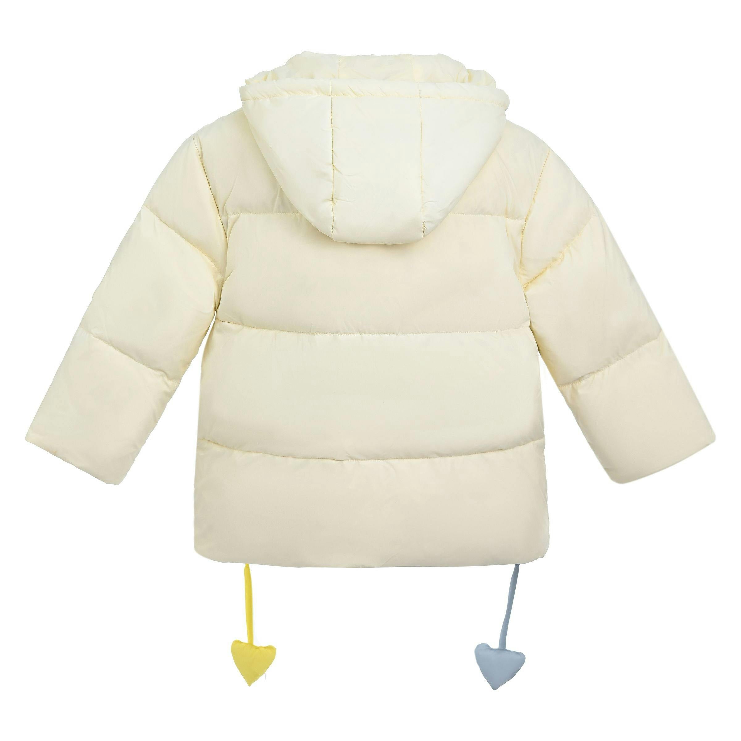 Cream Heart Charm Puffer Jacket