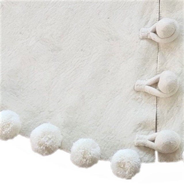 Handmade Felt Cream Pom Poms Christmas Tree Skirt 63"