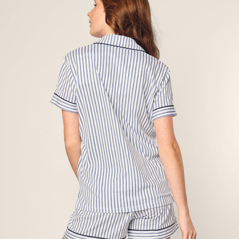 Women's Pima Short Set in Navy French Ticking