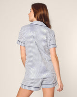 Women's Pima Short Set in Navy French Ticking