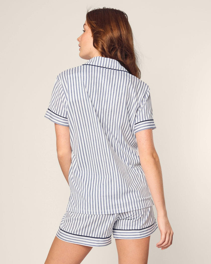 Women's Pima Short Set in Navy French Ticking