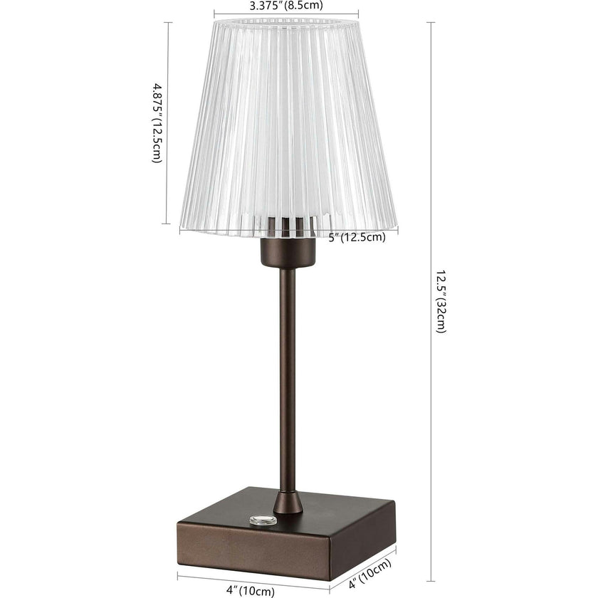 Oscar 12.5" Modern Rechargeable/Cordless Iron/Acrylic Integrated Portable LED Table Lamp with Ribbed Shade