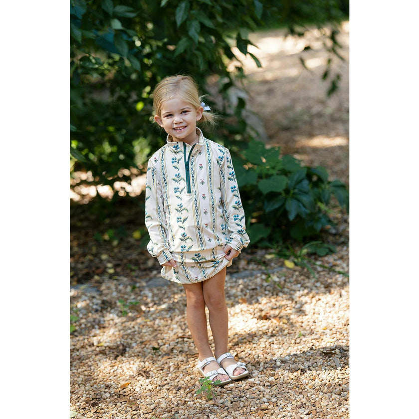 Kitt Set in French Stripe & Window Pane | Classic Athletic Skort Set with Quarter Zip Top
