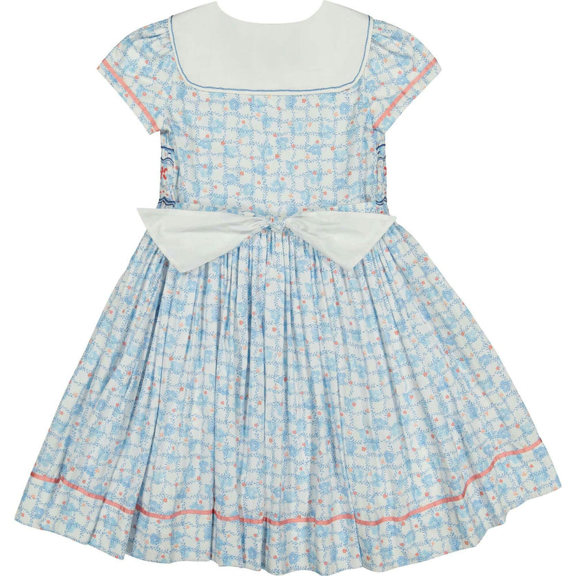 Riviera Blue Floral Short Sleeve Smocked Dress