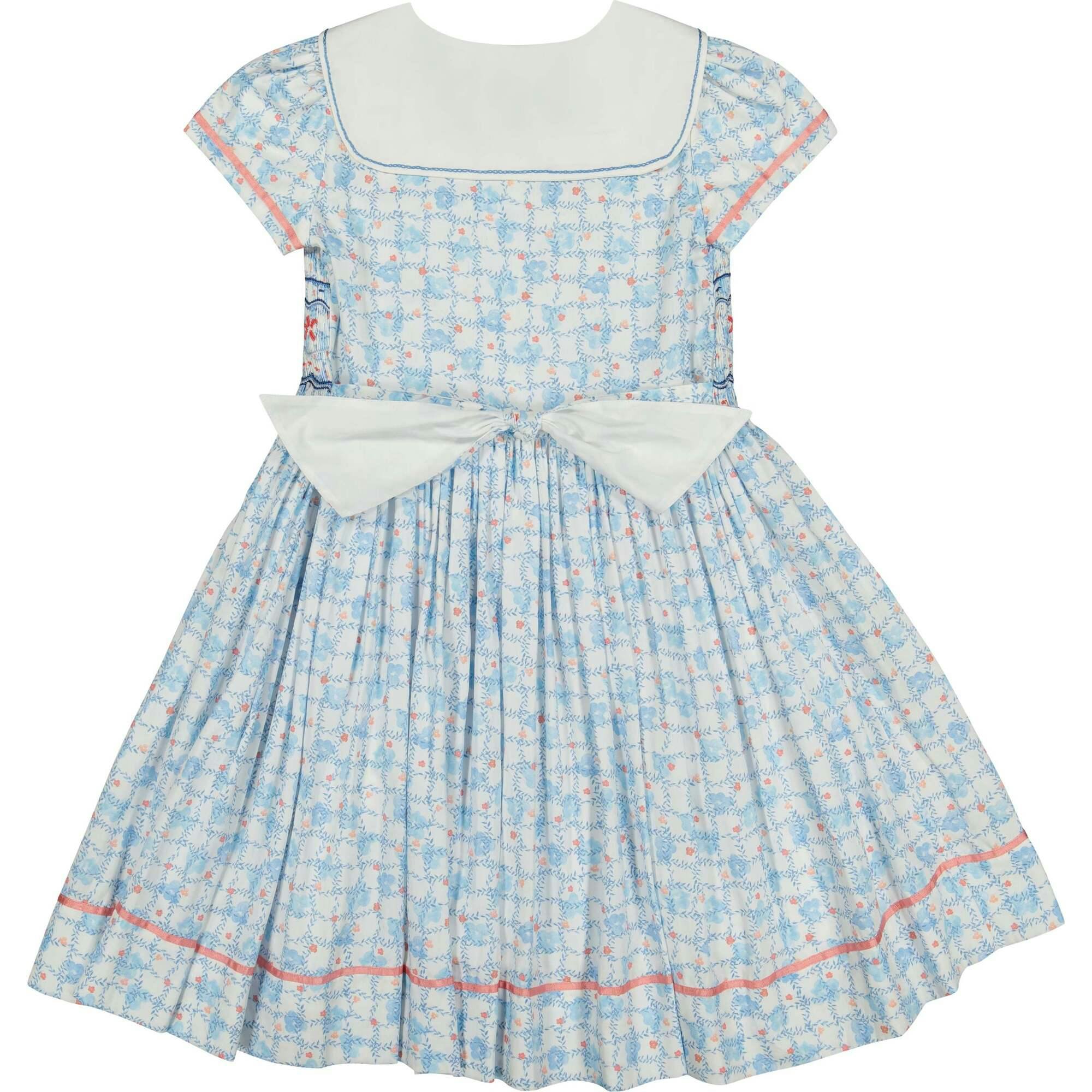 Riviera Blue Floral Short Sleeve Smocked Dress