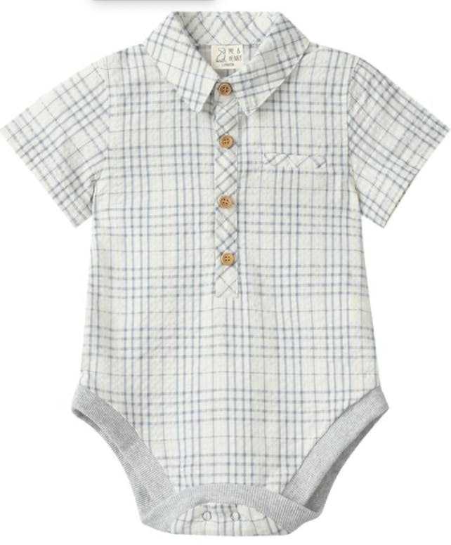 CHAMBRAY/CREAM PLAID HELFORD WOVEN ONESIE