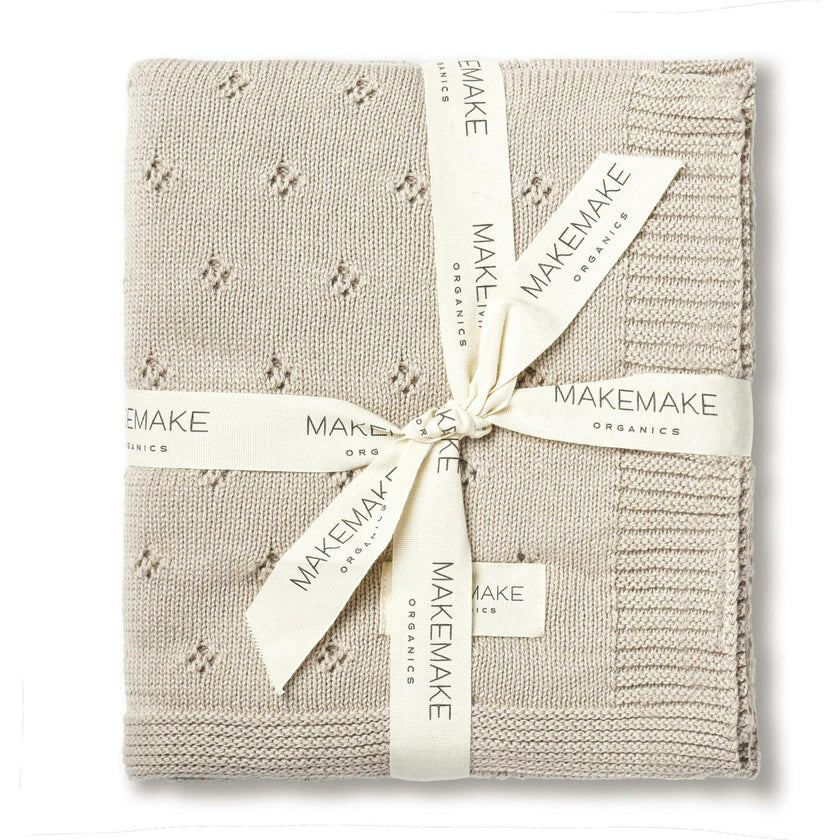 Organic Cotton Pointelle Baby Knit Blanket - Beige