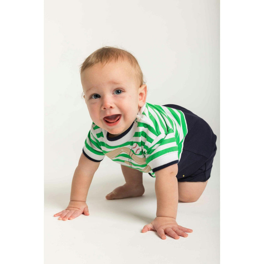 Stripe Knit Shortall With Baseball Field