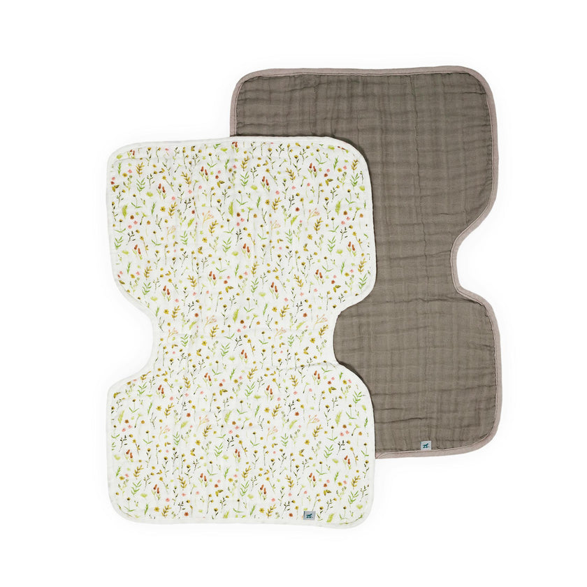 Organic Cotton Muslin Burp Cloth 2 Pack - Floral Field + Driftwood