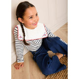 Sailor Stripe Floral Embroidered Mariner Collar Top in White (2-12yrs)