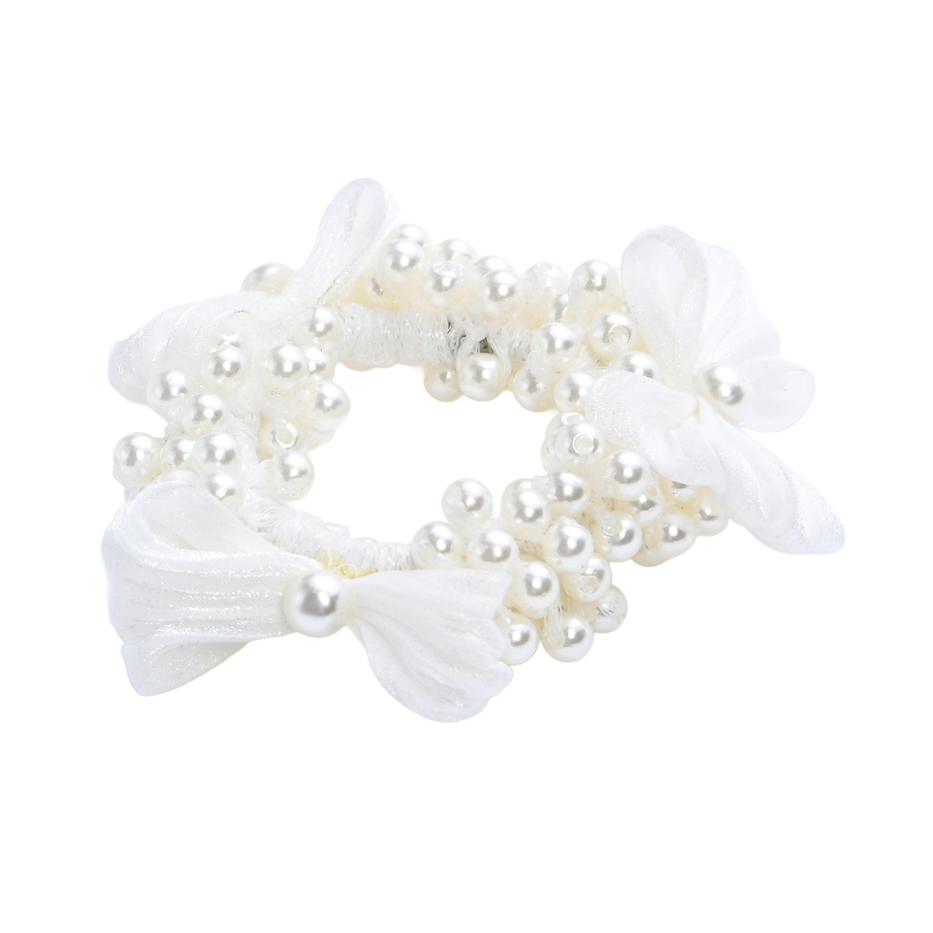 Pearl Cluster Bow Scrunchie Set