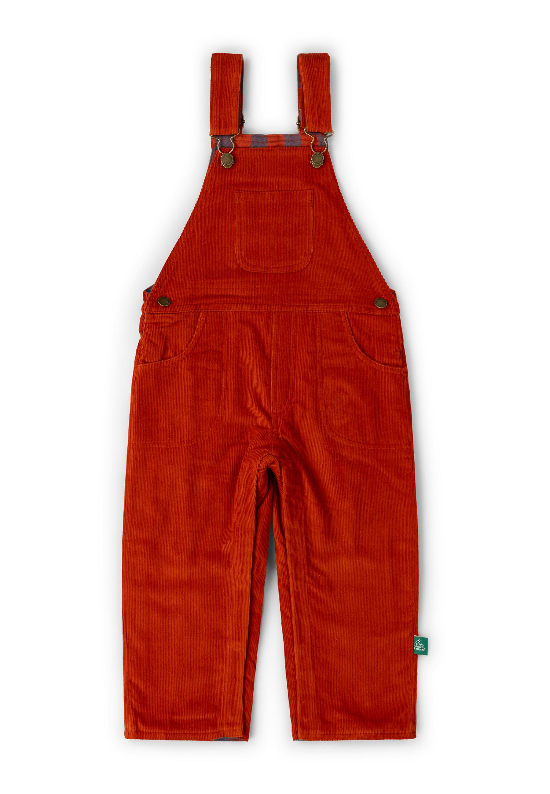 Burnt Ochre Lined Corduroy Dungarees, Red
