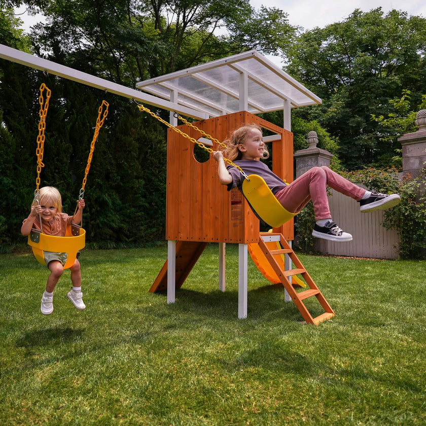 Forest Small Outdoor Toddler Swing Set | Compact Wooden Swing Frame for Babies & Kids