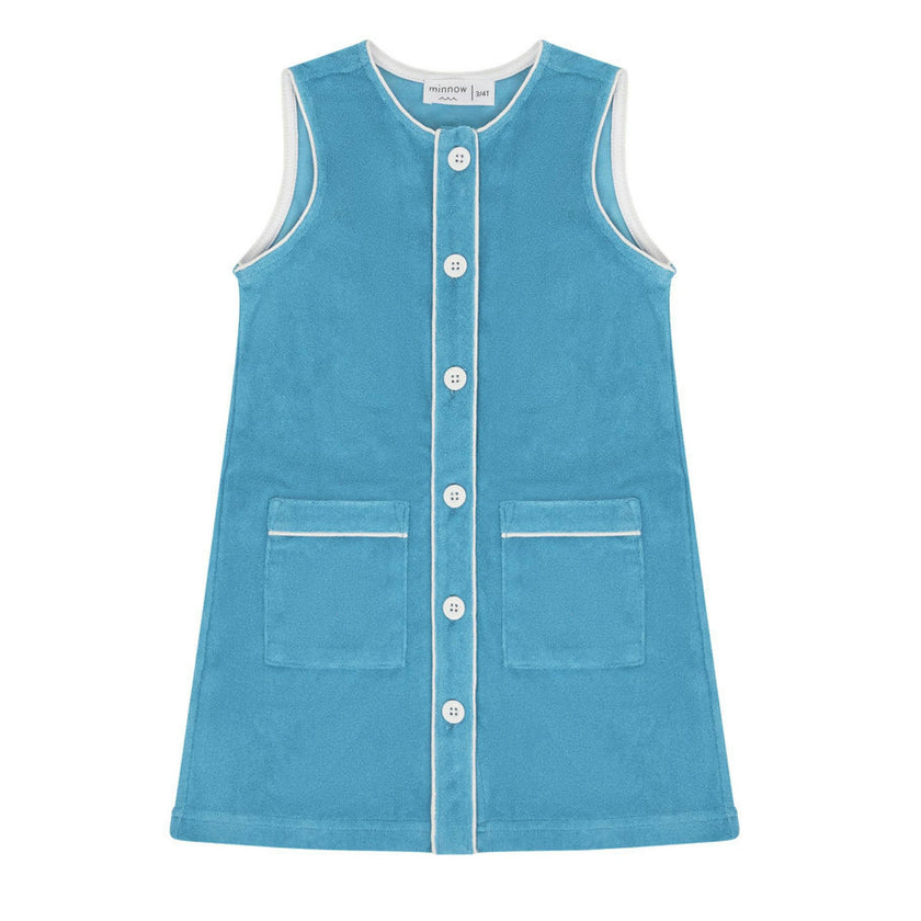girls cerulean blue button down dress