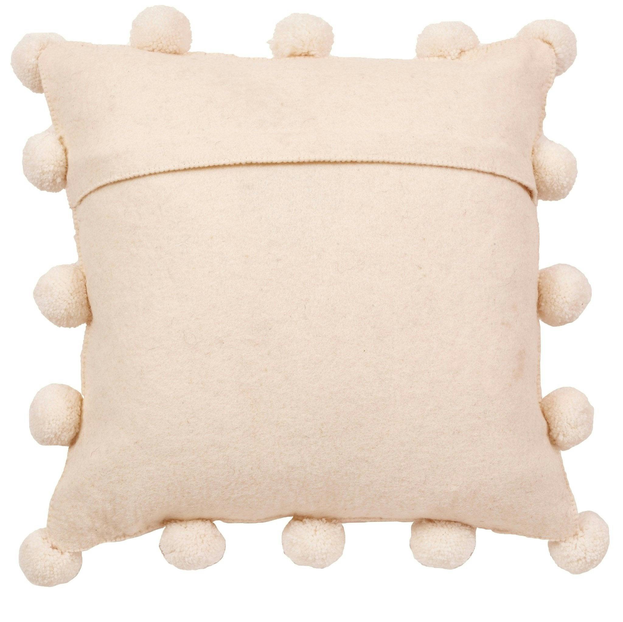 Cream Pom Poms Cream - Hand Felted Wool Pillow - 20