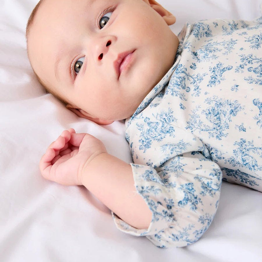 Audrey Toile Peter Pan Collar Long Sleeve Blouse in Blue (1mth-12mths)