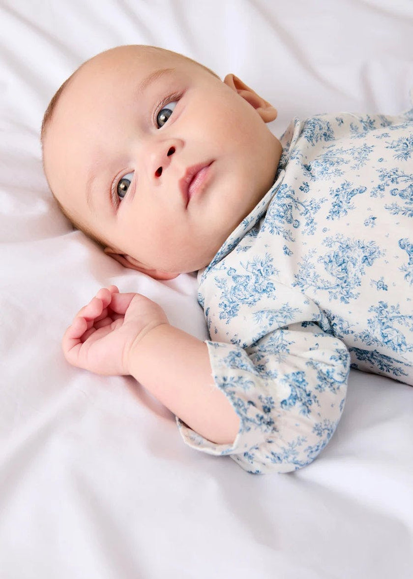 Audrey Toile Peter Pan Collar Long Sleeve Blouse in Blue (1mth-12mths)