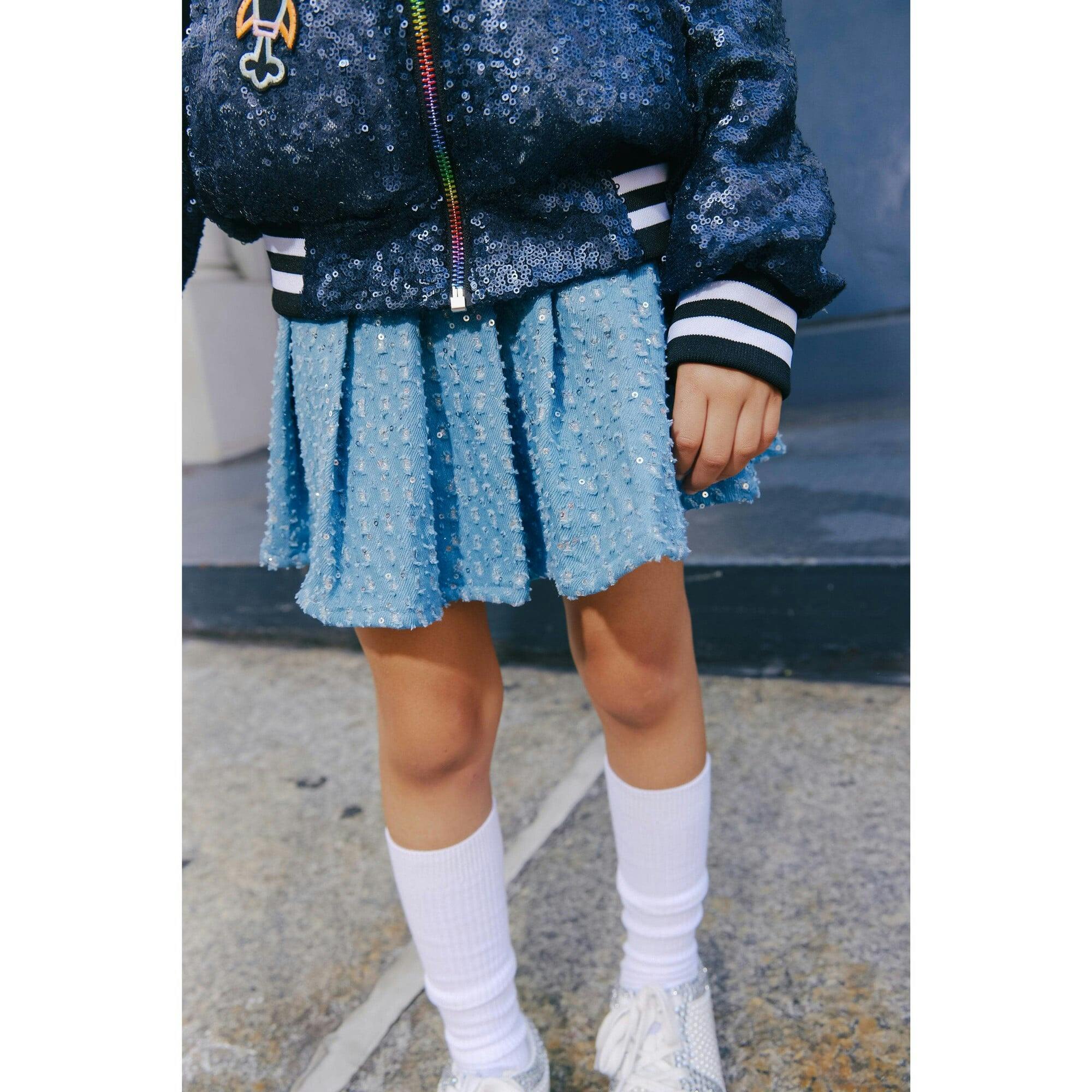 Denim Sparkle Pleated Short Skirt
