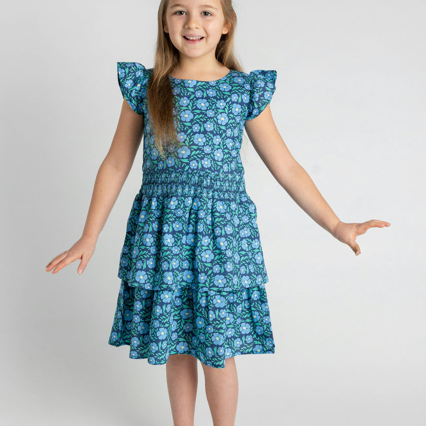 Floral Print Dress W/Waist Ruching
