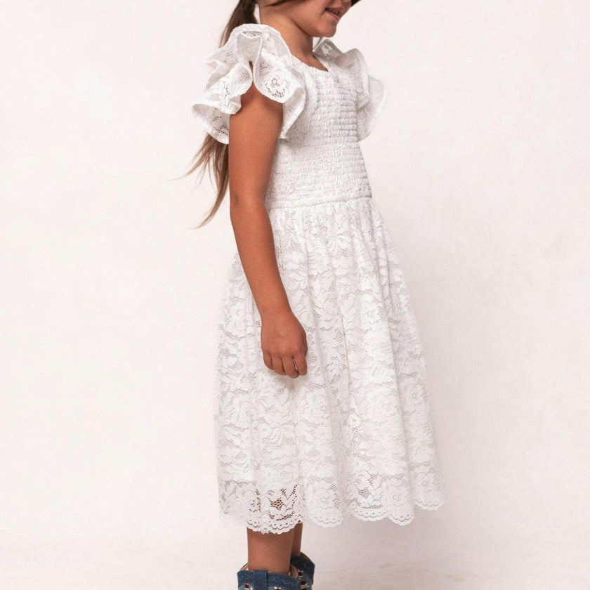 Mini Hattie Dress in White Lace