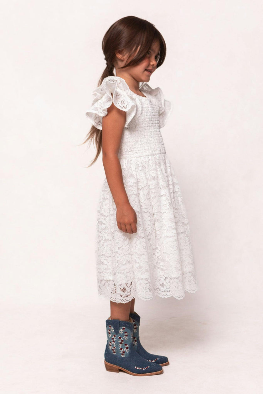 Mini Hattie Dress in White Lace