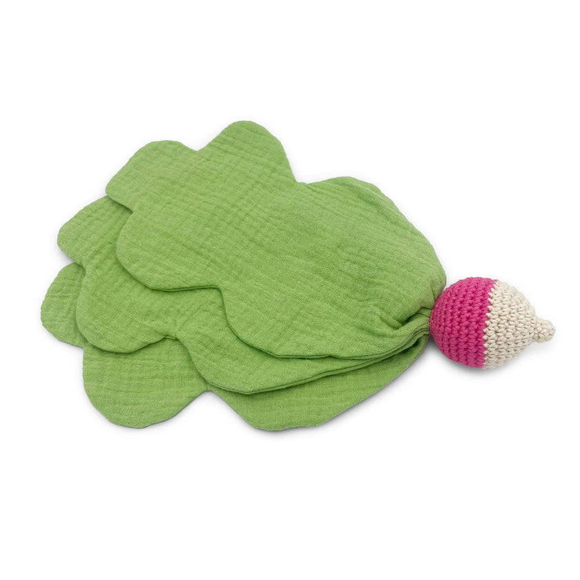 Radish Fan Gift Box 🐭💕 100% organic cotton crochet rattle and lovey