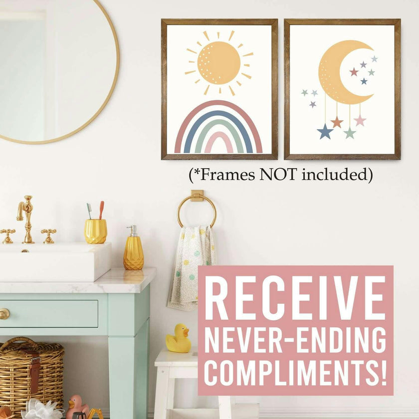10-Piece Boho Rainbow Potty Training Charts & 6-Piece Bathroom Wall Art Decor Prints