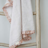Violet Floral Cotton Muslin Baby Blanket with Ruffle Trim
