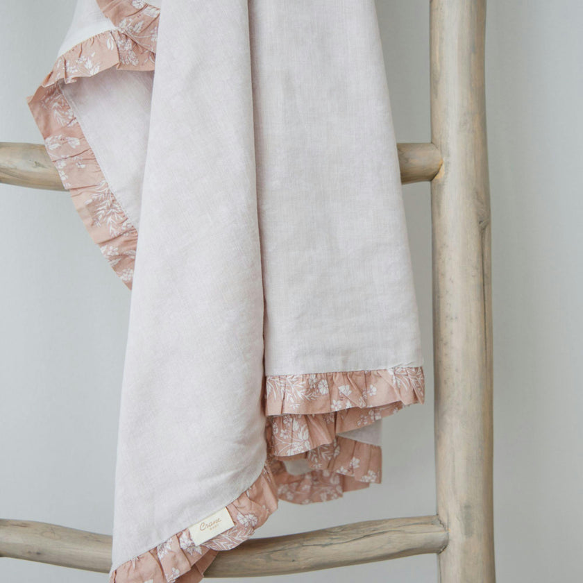 Violet Floral Cotton Muslin Baby Blanket with Ruffle Trim