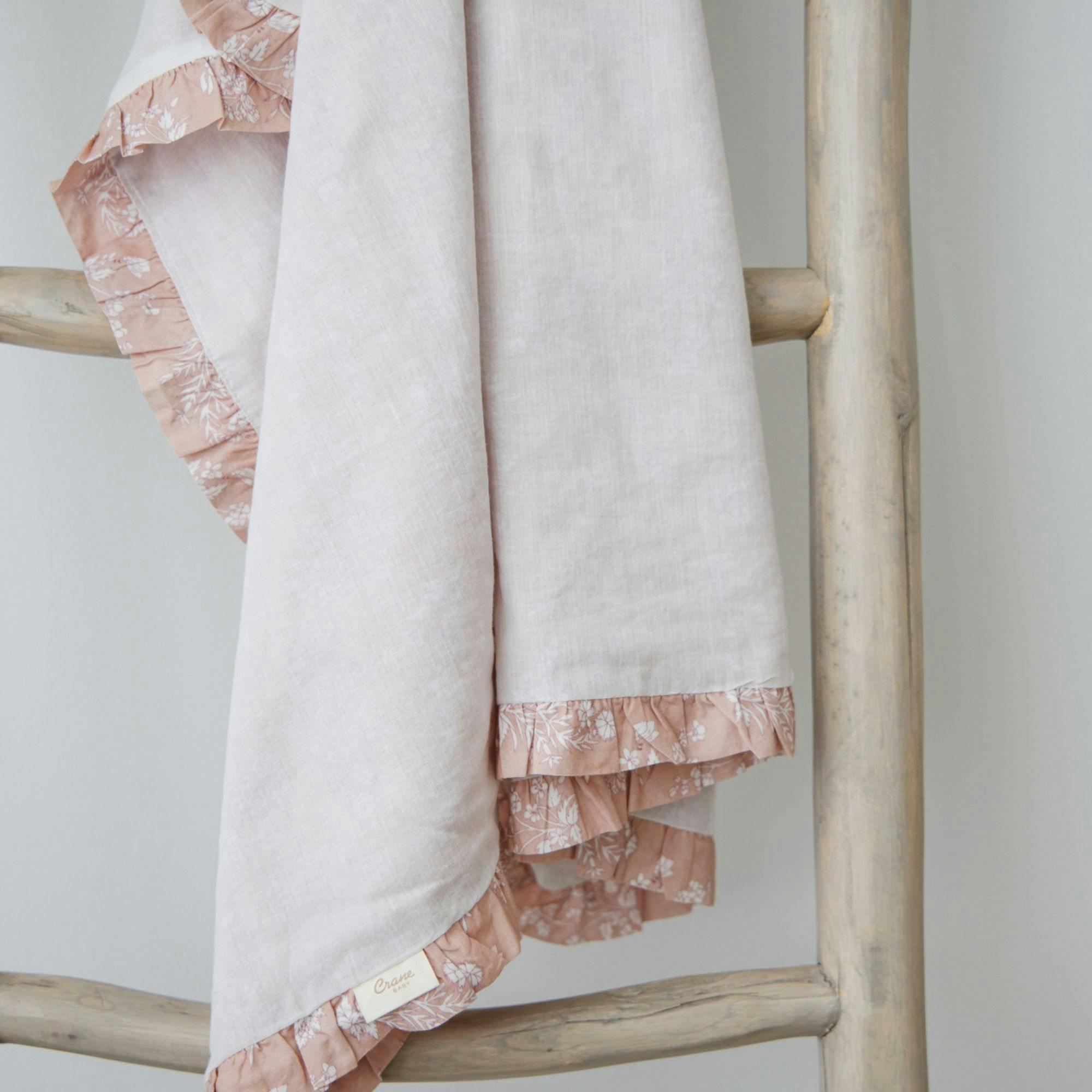 Violet Floral Cotton Muslin Baby Blanket with Ruffle Trim