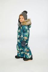 Baby One Piece Snowsuit Adapted For Car Seats Blue Bear Print