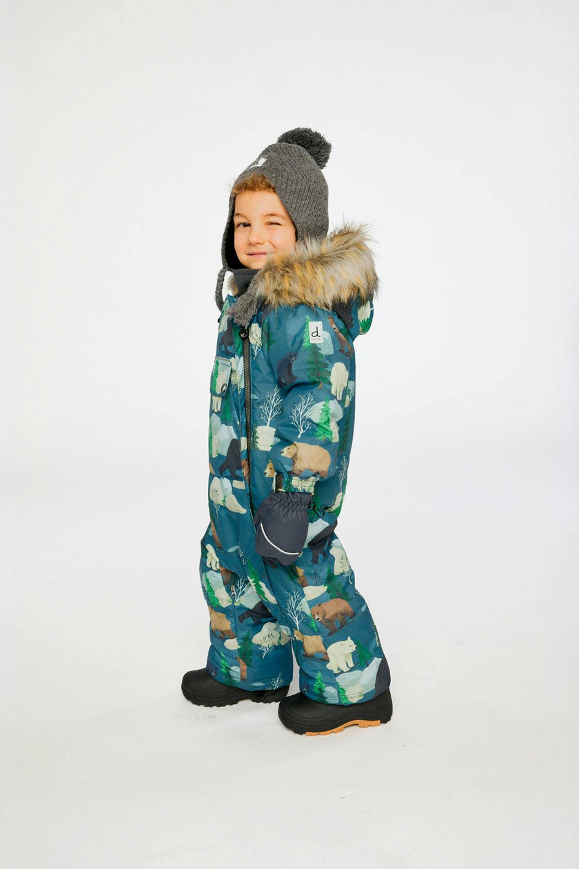Baby One Piece Snowsuit Adapted For Car Seats Blue Bear Print