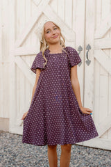 Teen Blakely Dress in Aubergine Ditsy Dot
