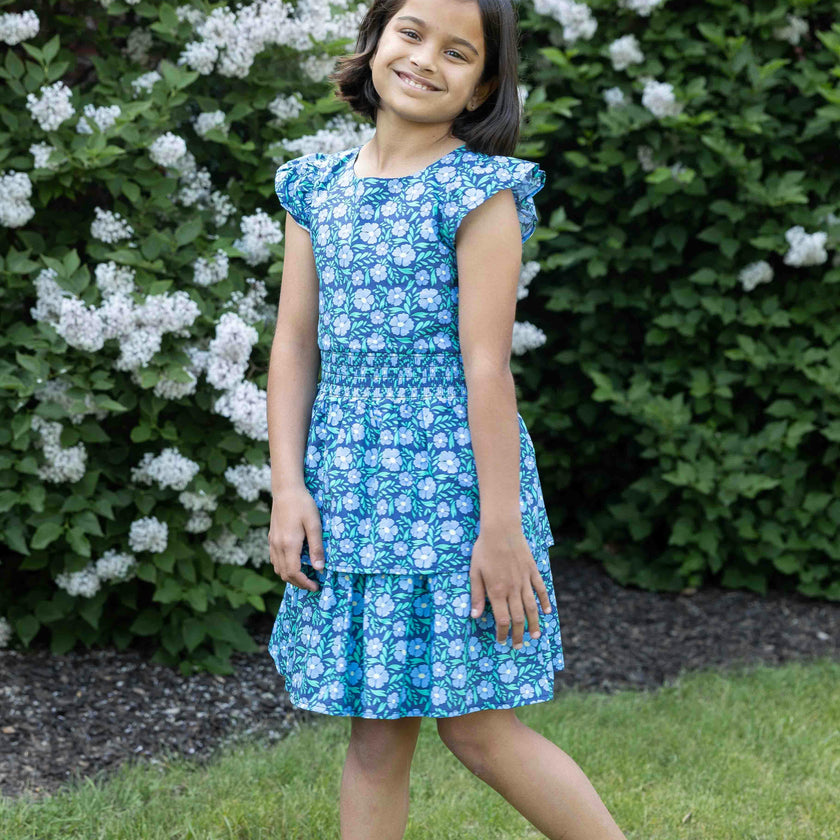 Floral Print Dress W/Waist Ruching