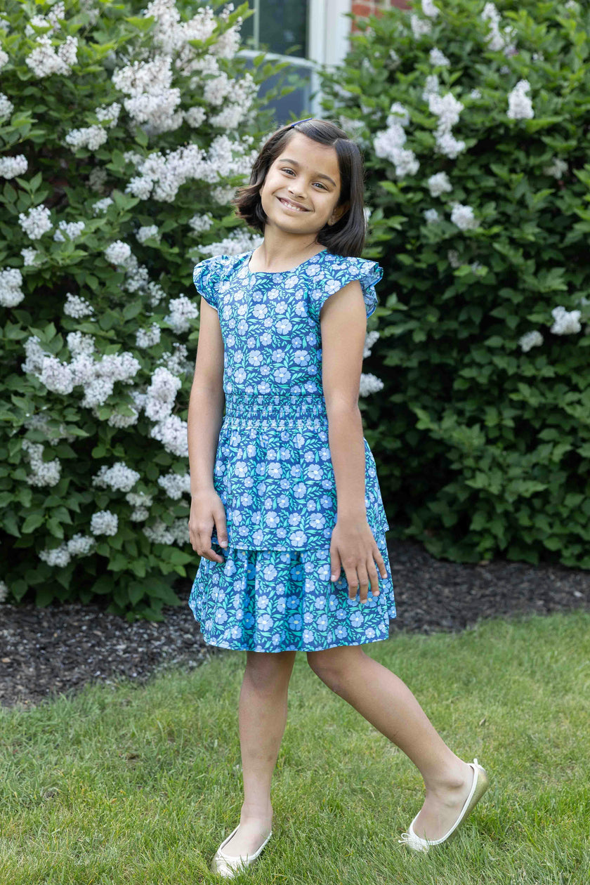 Floral Print Dress W/Waist Ruching