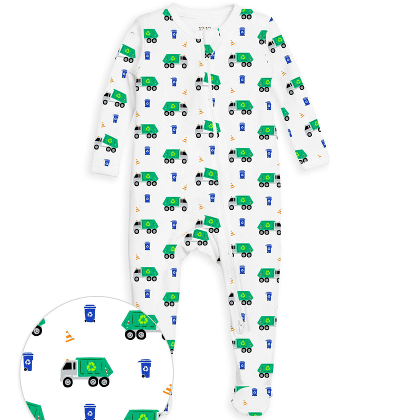 The Organic Zipper Footie [Recycling Trucks]