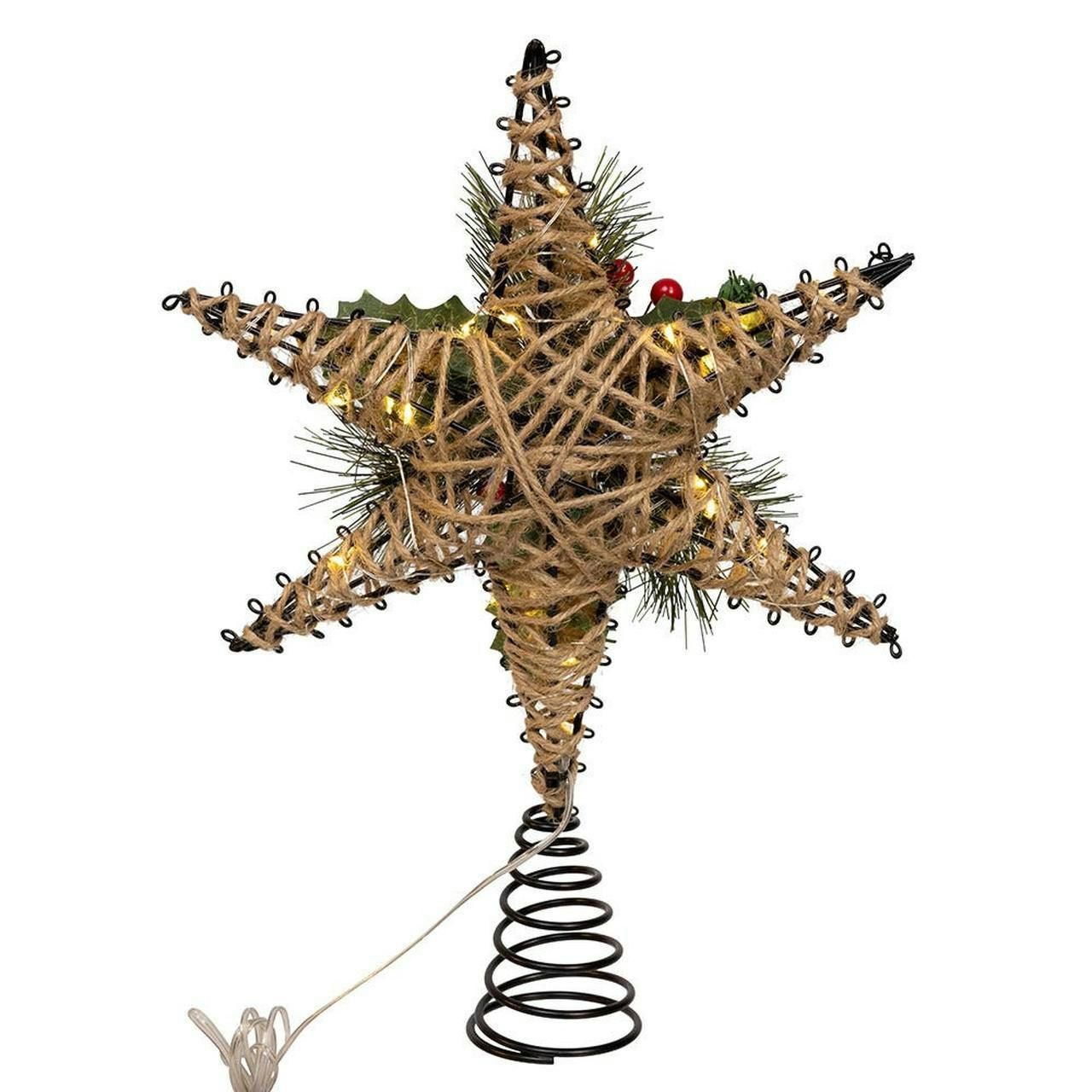 Kurt Adler 13.5-Inch Battery Operated Lighted 6-Point Rattan Star Tree Topper