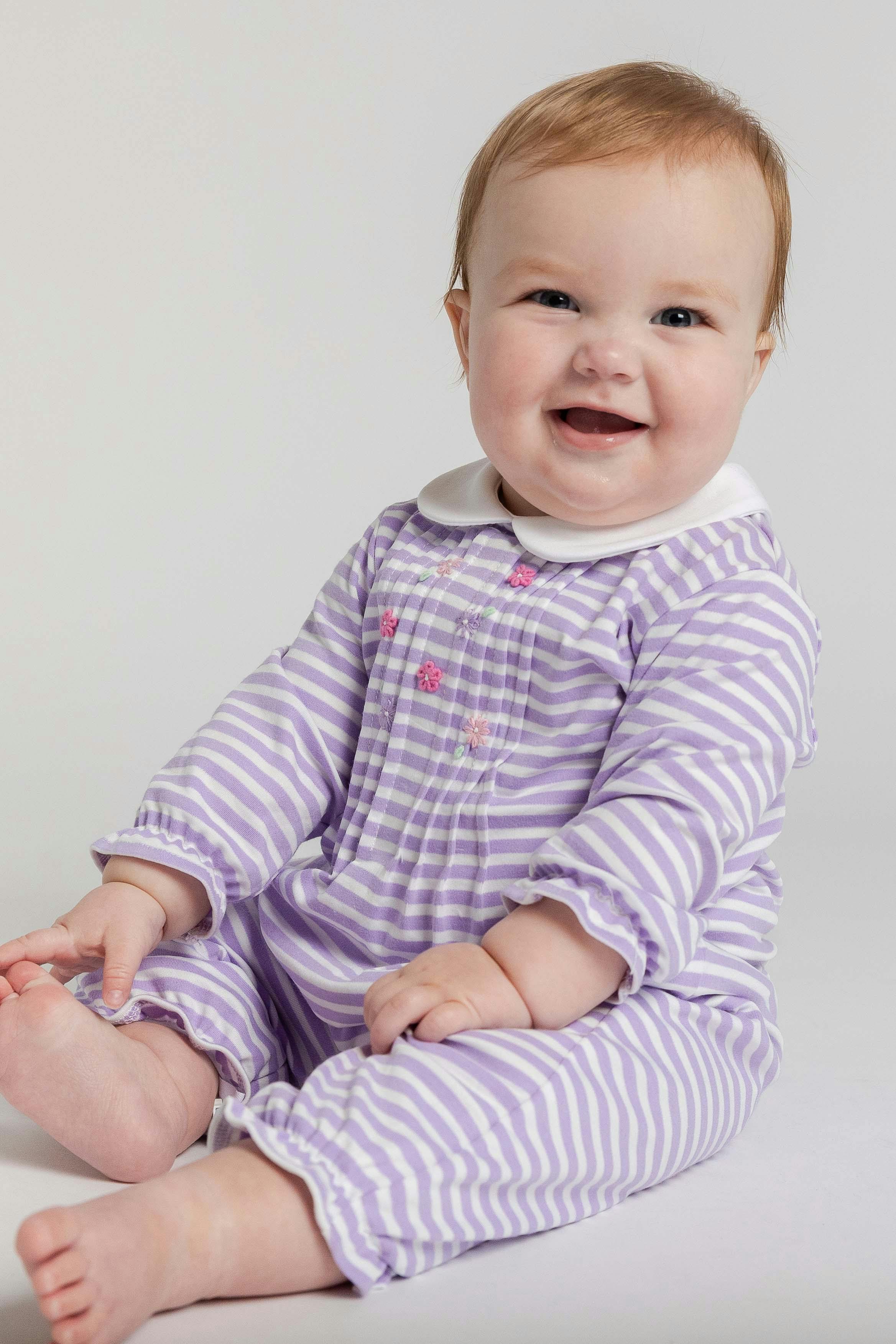 Stripe Knit Longall with Embroidered Flowers
