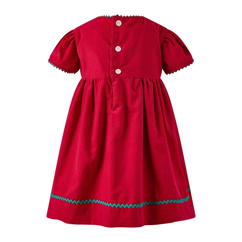 Red Tartan Bow Embroidered Dress & Bloomers