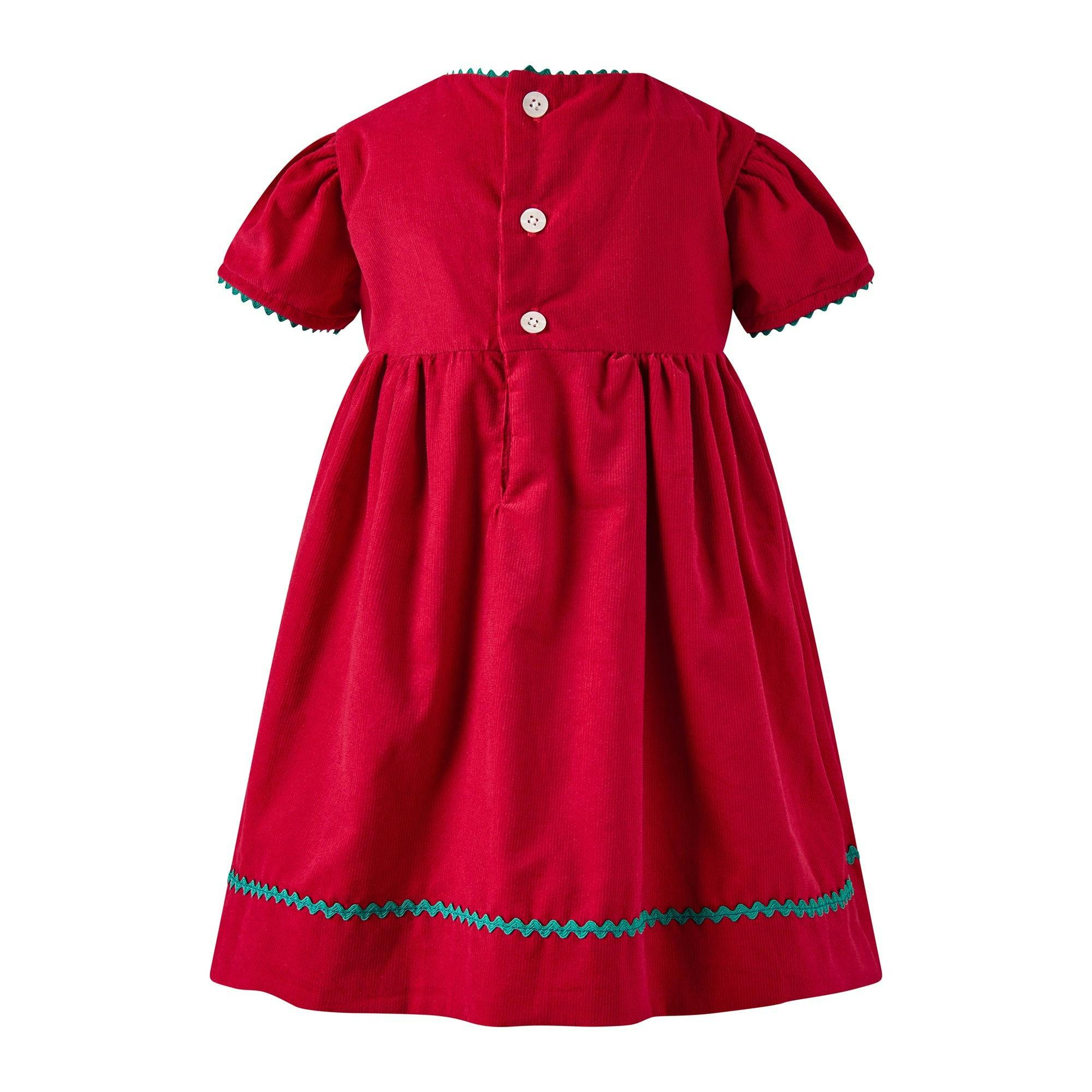 Red Tartan Bow Embroidered Dress & Bloomers