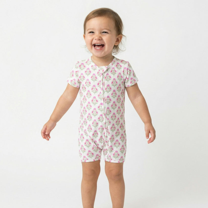 Pink Posy Short Sleeve & Shorts Bamboo Sleeper
