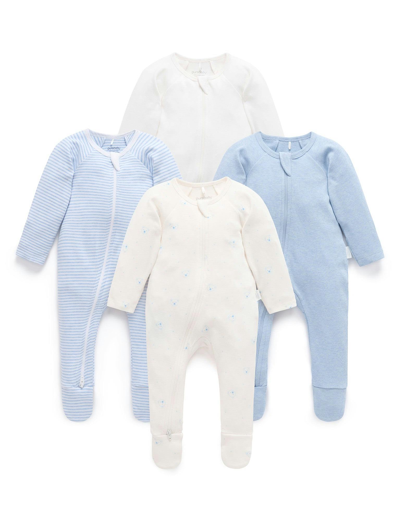 4 Pack Zip Growsuit Pale Blue Bear Pack