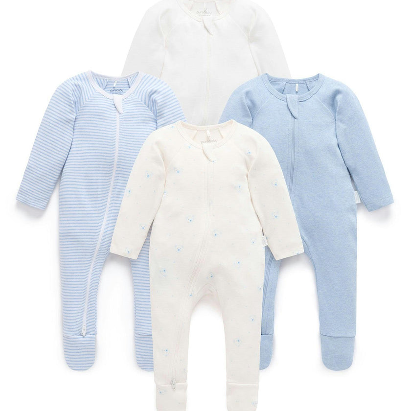 4 Pack Zip Growsuit Pale Blue Bear Pack