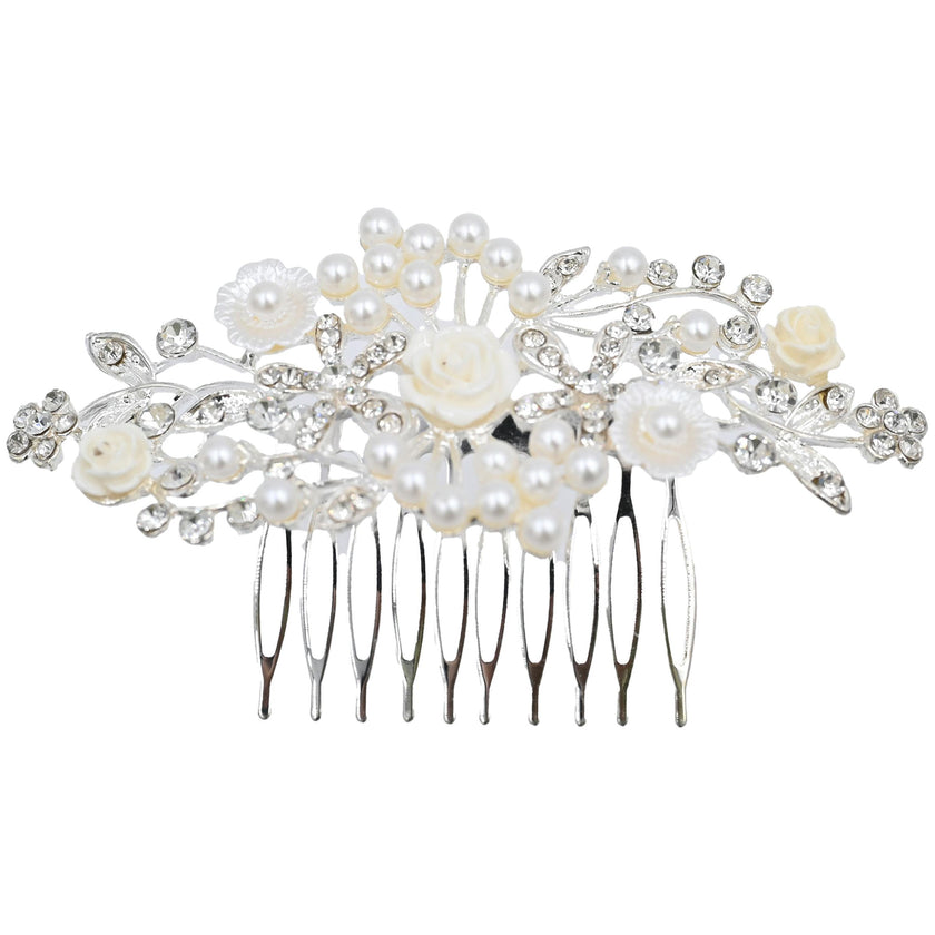 Crystal Pearl and Ivory Floral Hair Comb