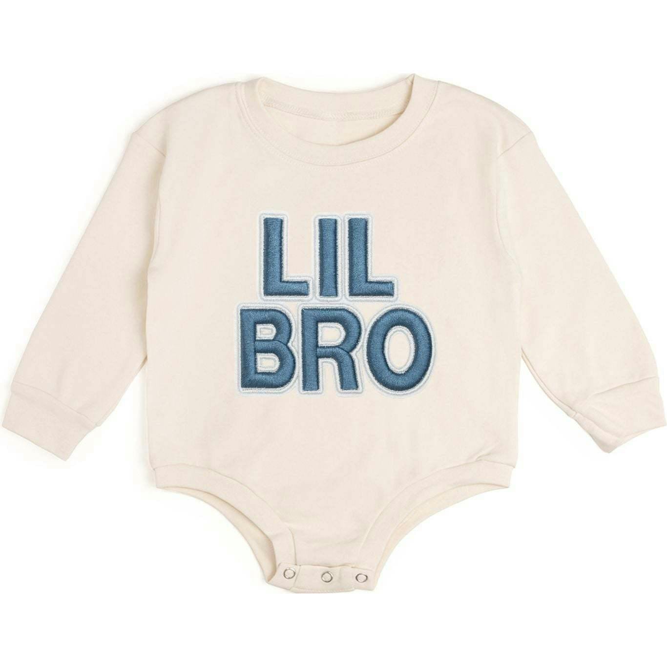 Lil Bro Embroidered Patch Long Sleeve Romper - Natural